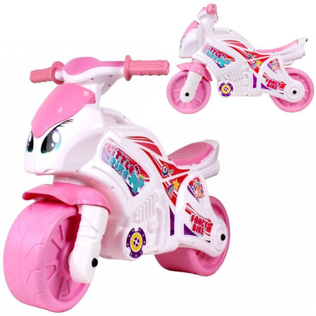 Jeździk motorek biegowy dla dzieci biało-różowy motor Technok 6450