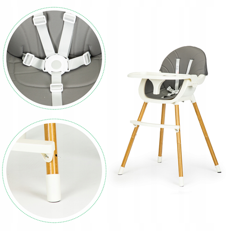 Krzesełko Fotelik do karmienia z tacką dla dzieci szary Ecotoys HA-004 GRAY