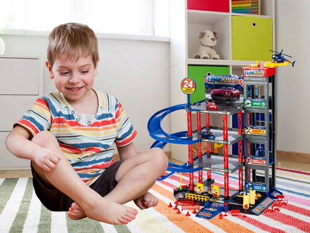 Duży parking Tor samochodowy dla dzieci Garaż z myjnią i stacją benzynową 4 samochody i helikopter