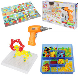 Duży zestaw klocki konstrukcyjne dla dzieci walizka wiertarka na baterię