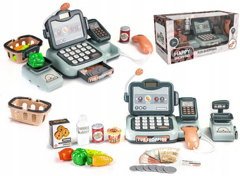 Sklepowa kasa fiskalna zestaw zakupowy koszyk skaner kalkulator akcesoria HC483431