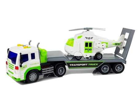 Duża ciężarówka laweta Transporter na baterie dla dzieci z helikopterem Zestaw pojazdów