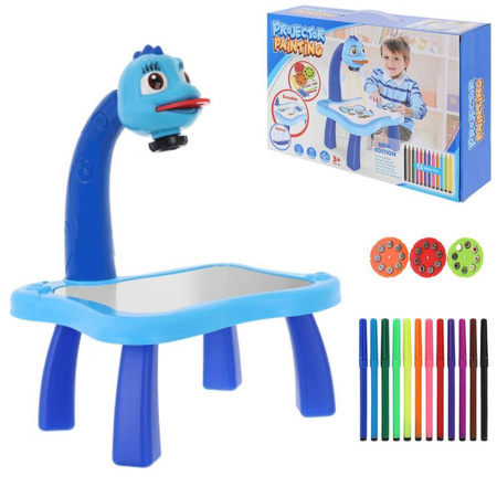 Projektor rzutnik do nauki rysowania dla dzieci 24 wzory stoliczek pisaki niebieski