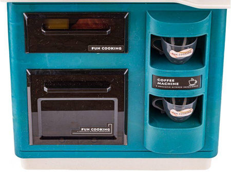 Multifunkcyjna kuchnia dla dzieci światło dźwięk naczynia jedzenie turkusowa