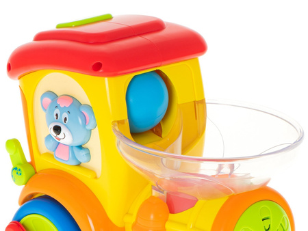 Interaktywna lokomotywa Pociąg dla dzieci Edukacyjna ciuchcia z piłeczkami Nauka celowania HOLA 958