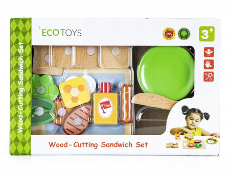 Drewniane jedzenie Kanapka z akcesoriami Zestaw śniadaniowy dla dzieci Ecotoys SAWT18261