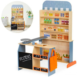 Duży drewniany sklep stragan dla dzieci lada półki akcesoria