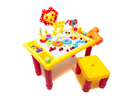 Stolik edukacyjny dla dzieci Puzzle i klocki do układania Wiertarka 296 elementów
