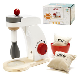 Drewniany mikser z ruchomymi elementami dla dzieci Robot kuchenny z akcesoriami biały