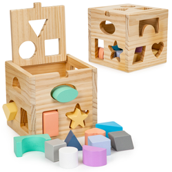 Drewniana kostka edukacyjna dla dzieci z sorterem i klockami Ecotoys Nauka kolorów i kształtów