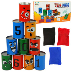 Gra zabawa zręcznościowa dla dzieci rzut do celu puszki z woreczkami