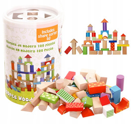 Drewniane klocki dla dzieci sorter wiaderko 100 szt Ecotoys