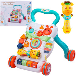 Edukacyjny muzyczny jeździk chodzik pchacz dla dzieci z zabawkami