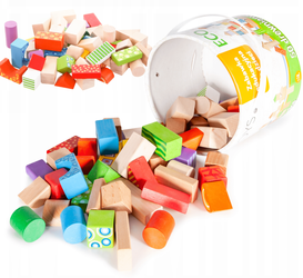 Drewniane klocki dla dzieci w wiaderku z sorterem 50 szt Ecotoys