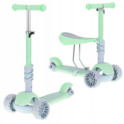 Trójkołowa hulajnoga balansowa dla dzieci z siedziskiem jeździk koła LED miętowa 3w1