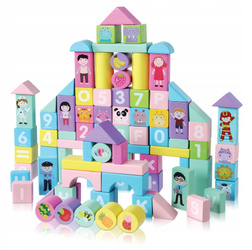 Drewniane klocki edukacyjne dla dzieci miasto zestaw 100 sztuk Ecotoys SR19002