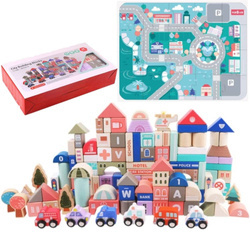 Drewniane edukacyjne klocki miasto mata dla dzieci 115 klocków