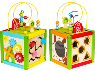 Drewniana kostka edukacyjna z sorterem i klockami dla dzieci Ecotoys