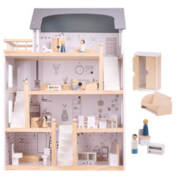 Duży drewniany domek 80cm dla lalek + mebelki 