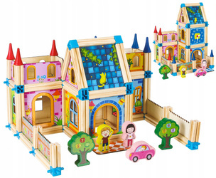 Drewniane klocki konstrukcyjne dla dzieci zestaw domek zamek 6w1 Ecotoys MA429