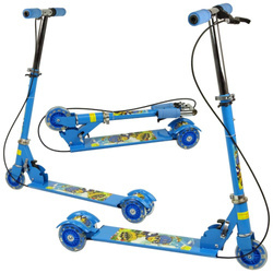 Trójkołowa hulajnoga dla dzieci niebieska świecące koła LED hamulec ręczny