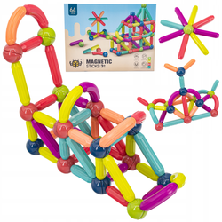 Klocki konstrukcyjne Magnetyczne Zestaw dla dzieci Kolorowe patyczki 64 elementy