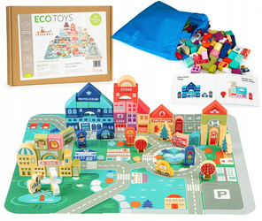 Drewniane klocki edukacyjne miasto zoo mata dla dzieci zestaw Ecotoys MA426