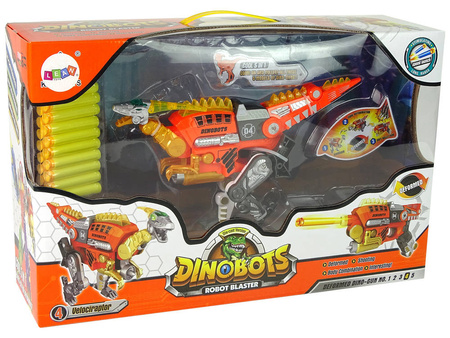 Dinobots pistolet na strzałki dinozaur pomarańczowy Velociraptor dla dzieci 2w1 