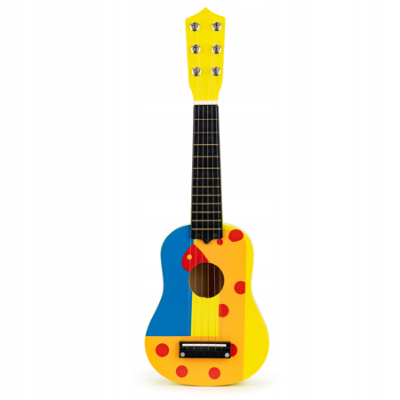 Drewniana gitara akustyczna dla dzieci kostka żółta Ecotoys FO18 YELLOW