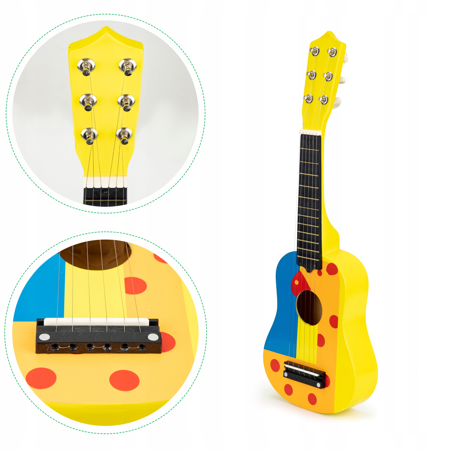 Drewniana gitara akustyczna dla dzieci kostka żółta Ecotoys FO18 YELLOW