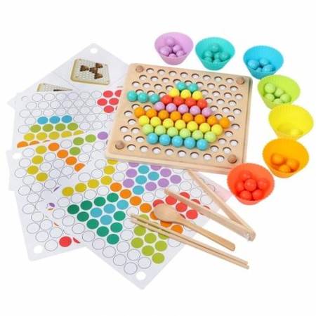 Drewniana układanka Montessori Kulki Mozaika 77 elementów