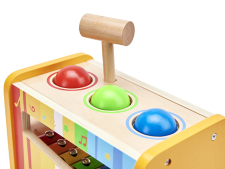 Drewniana zabawka edukacyjna dla dzieci Cymbałki z młoteczkiem Wbijak Przebijanka 3 kule 2w1