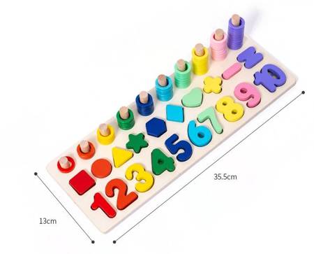 Drewniana zabawka edukacyjna dla dzieci Liczydło z sorterem Kształty i cyfry Montessori 3w1