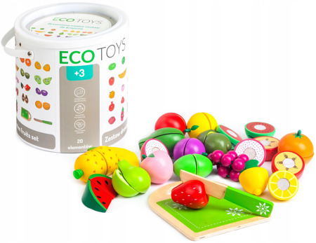 Drewniane jedzenie do krojenia owoce warzywa zestaw kuchnia 20 sztuk Ecotoys TL87114 