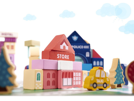 Drewniane klocki edukacyjne Miasto Mata puzzle dla dzieci 100 elementów
