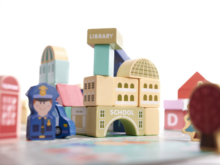 Drewniane klocki edukacyjne Miasto Mata puzzle dla dzieci 100 elementów