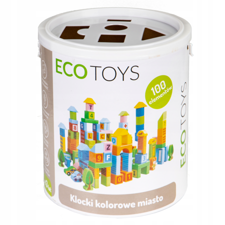 Drewniane klocki edukacyjne dla dzieci miasto sorter zestaw 100 sztuk Ecotoys SR19005