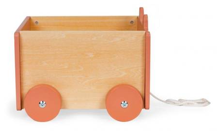 Drewniany wózek na sznurku lisek pojemnik na zabawki dla dzieci