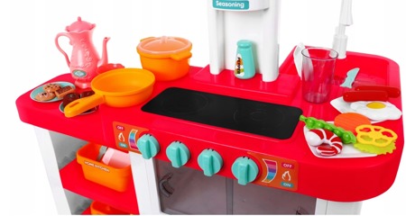 Duża zabawkowa kuchnia dla dzieci z piekarnikiem, kranem i akcesoriami 55 elementów różowa
