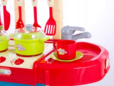 Duża zabawkowa kuchnia w walizce dla dzieci akcesoria przybory kuchenne