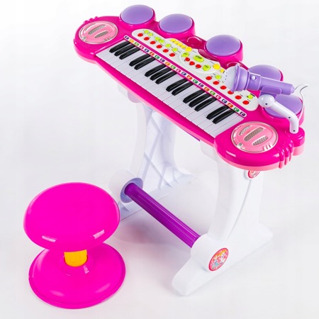 Elektroniczne organki dla dzieci pianinko keyboard mikrofon i stołek różowe
