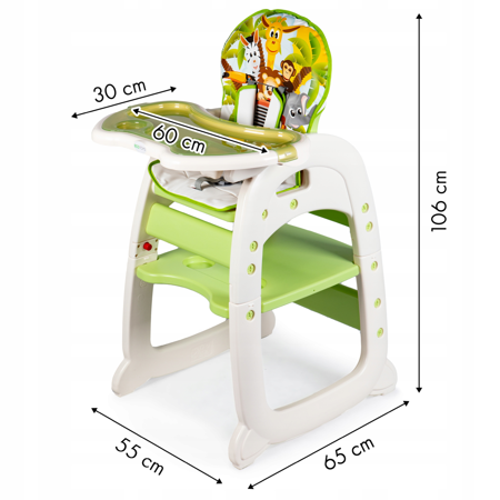 Fotelik ze stolikiem krzesełko do karmienia dziecka zielony 2w1 Ecotoys C-211 GREEN