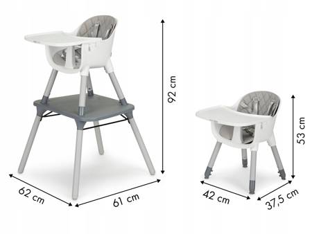 Krzesełko Fotelik ze stoliczkiem do karmienia dzieci 3w1 szary Ecotoys HC-435 GREY