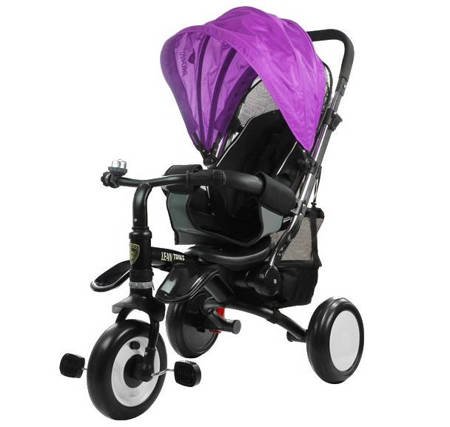 Rowerek trójkołowy dla dzieci wózek spacerówka z daszkiem PRO400 fioletowy