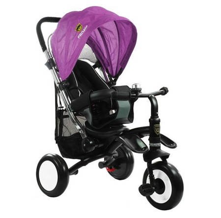Rowerek trójkołowy dla dzieci wózek spacerówka z daszkiem PRO400 fioletowy