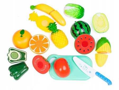 Zestaw jedzenie owoce i  warzywa do krojenia na rzepy deska nożyk dla dzieci Ecotoys