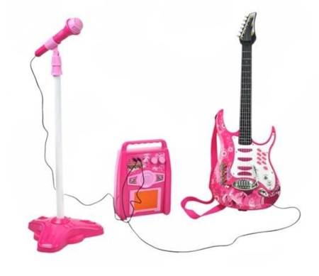 Zestaw małego muzyka gitara elektryczna wzmacniacz mikrofon ze statywem dwa kolory