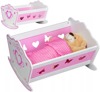 Drewniana kołyska łóżeczko dla lalek bujaczek różowy Ecotoys TB051